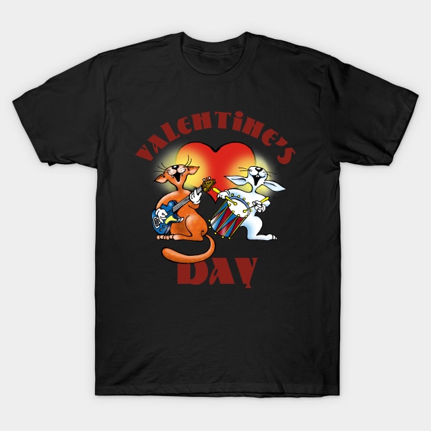 Funny Colorful Valentine's Day Musical Singing Cat Band T-Shirt by ROSHARTWORK